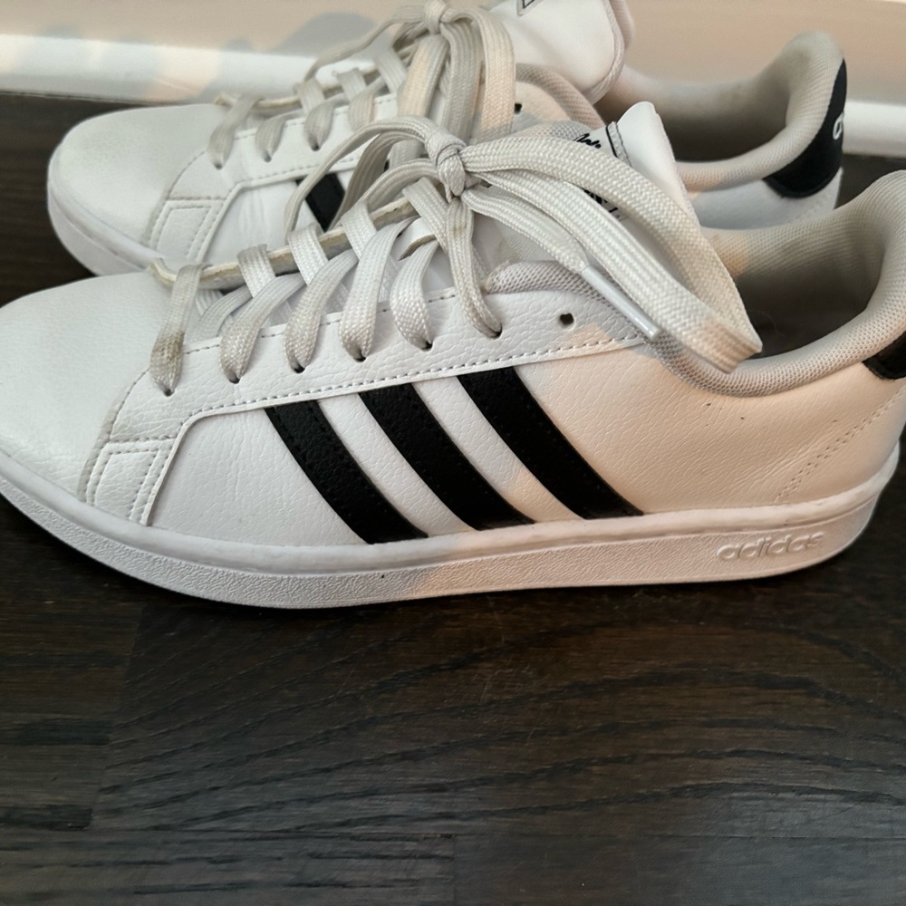 Adidas women’s court shoes.  Black and White.